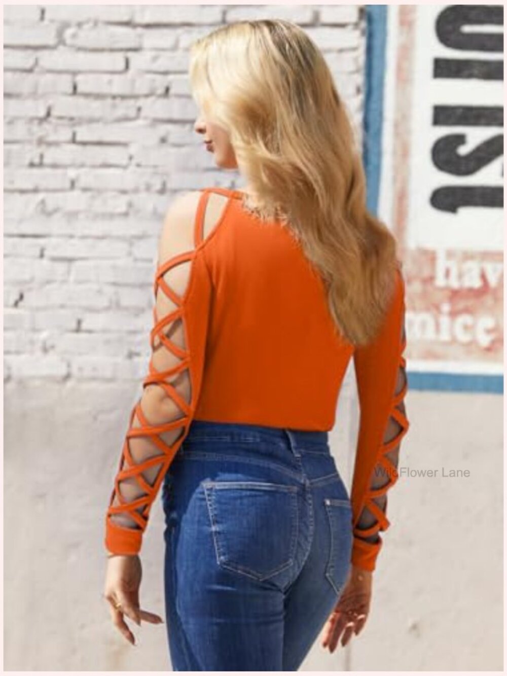 Sexy Criss-Cross Long Sleeve Blouse Cut Out Cold Shoulder Top - Picture 4 of 7